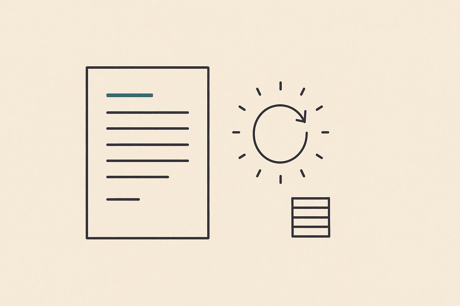 Minimalist line illustration of a retainer document, a recurring monthly cycle loop, and a small cost ledger