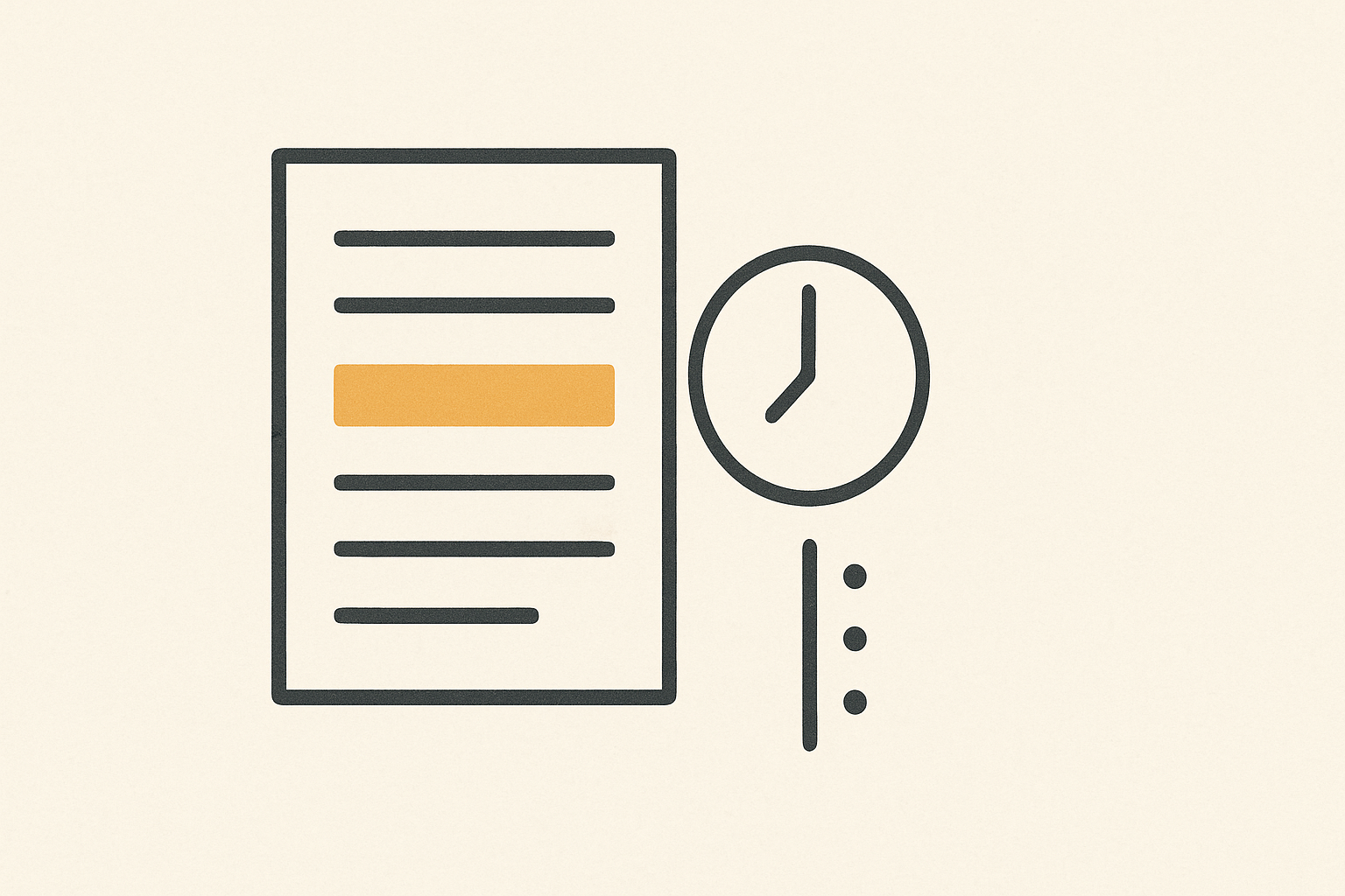 Minimalist illustration of a project kickoff meeting agenda card beside a clock and a checklist