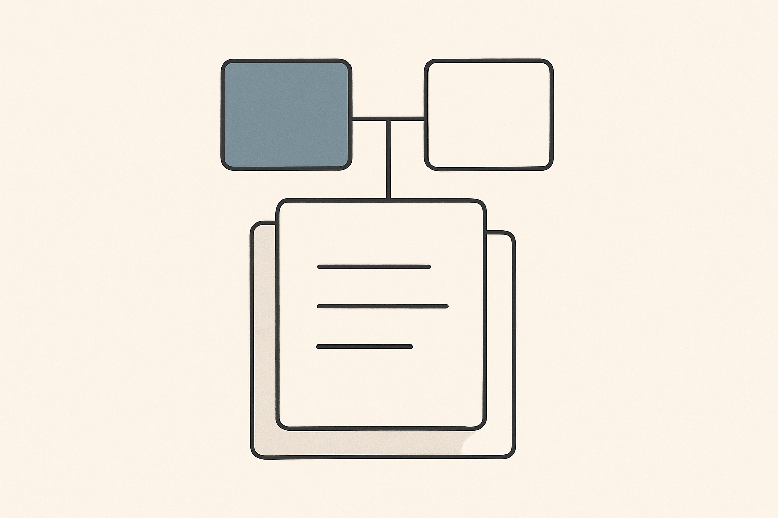 Abstract editorial illustration of a contract document with two brand-label layers stacking on top, representing a white-label AI app build agreement.