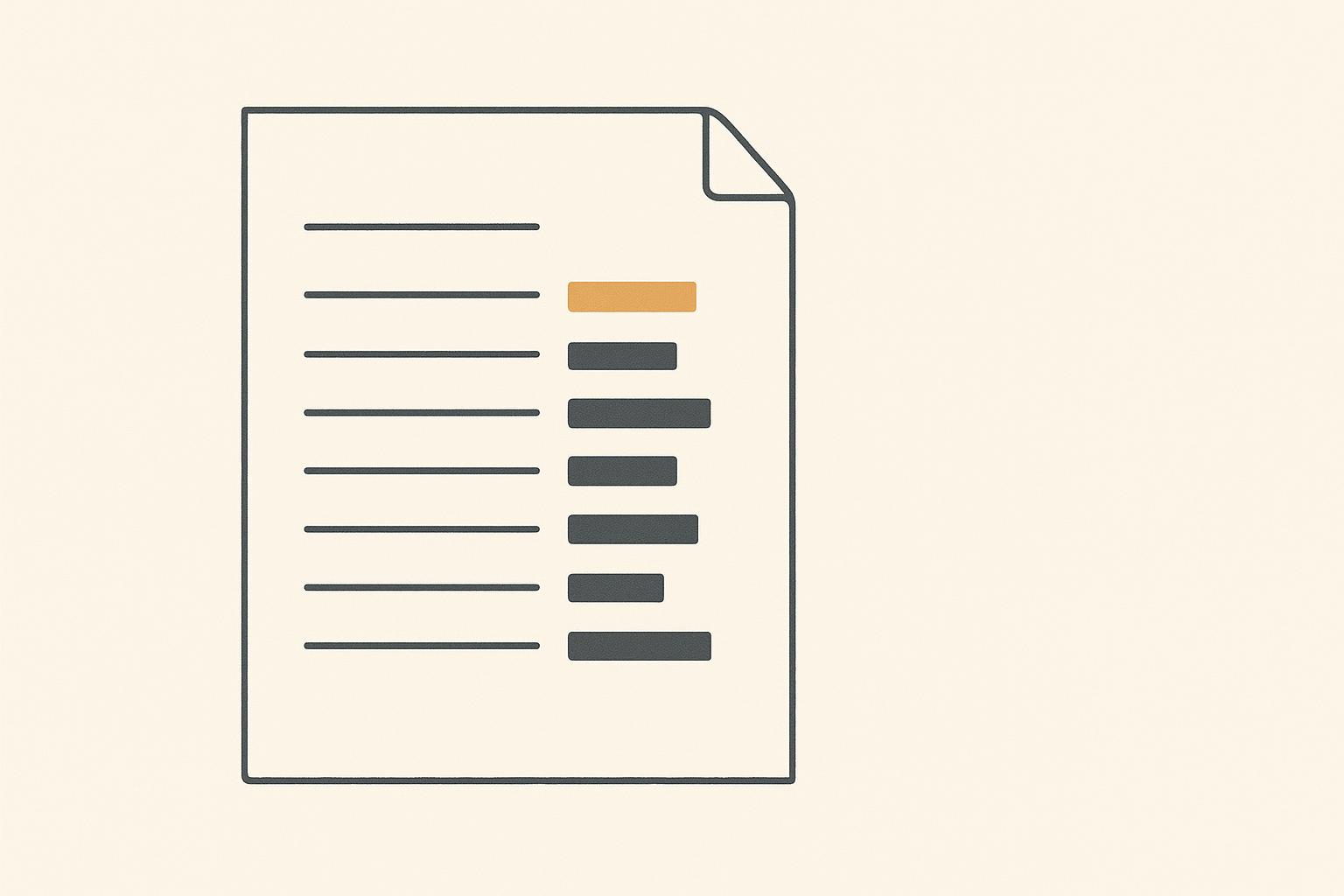 Minimalist rate-card ledger illustration with proportional cost bars for software deliverables