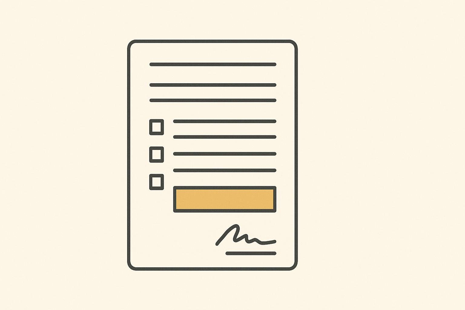 Abstract single-page scope document with one highlighted clause section, business-strategy illustration